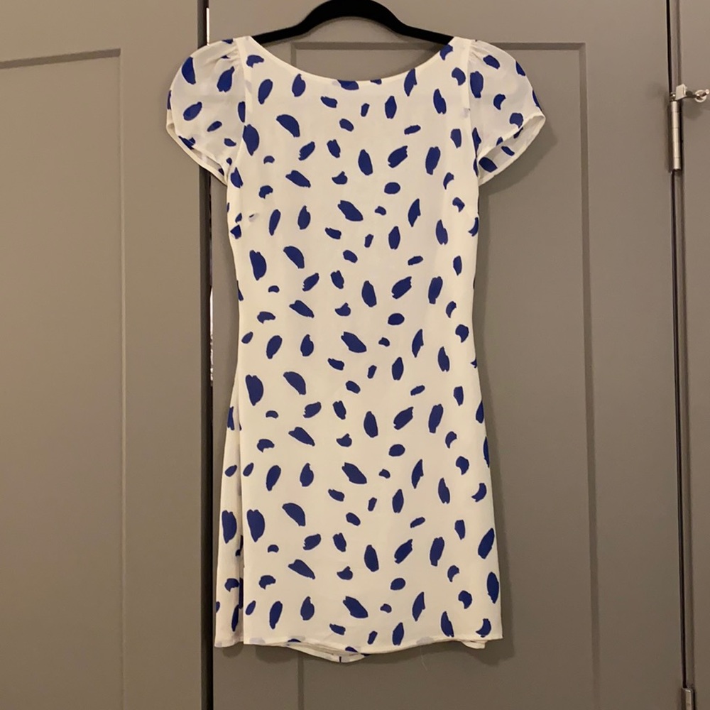 Reformation Dalmatian Blue Backless Mini Dress 0